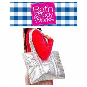 Bath & Body Works Metallic Silver Puffy Tote NEW NWT $131 Light reflective